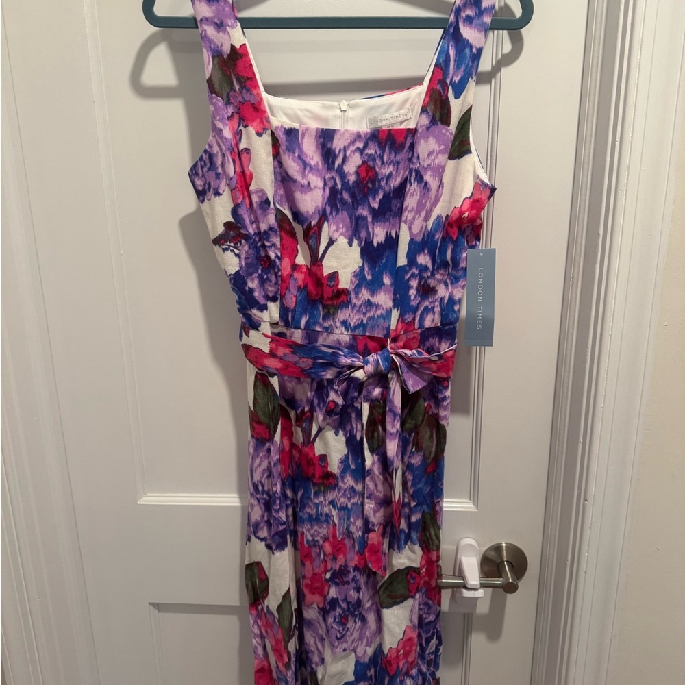 London Times Pink and Blue Floral Dress